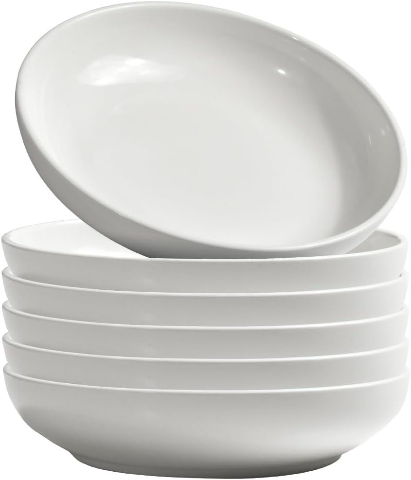 homEdge Pasta Bowls, 30 Ounces Porcelain Serving Bowls for Salad, Soup, Spaghetti, Pasta, Set of 6-White