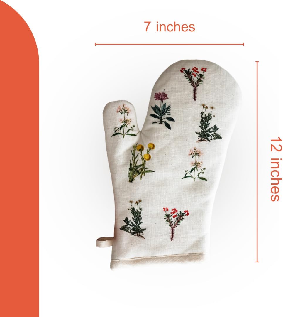 Elegant Vintage Oven Mitt - Heat Resistant Oven Glove with Botanical Print - Perfect for BBQ, Baking, Cooking and Grilling
