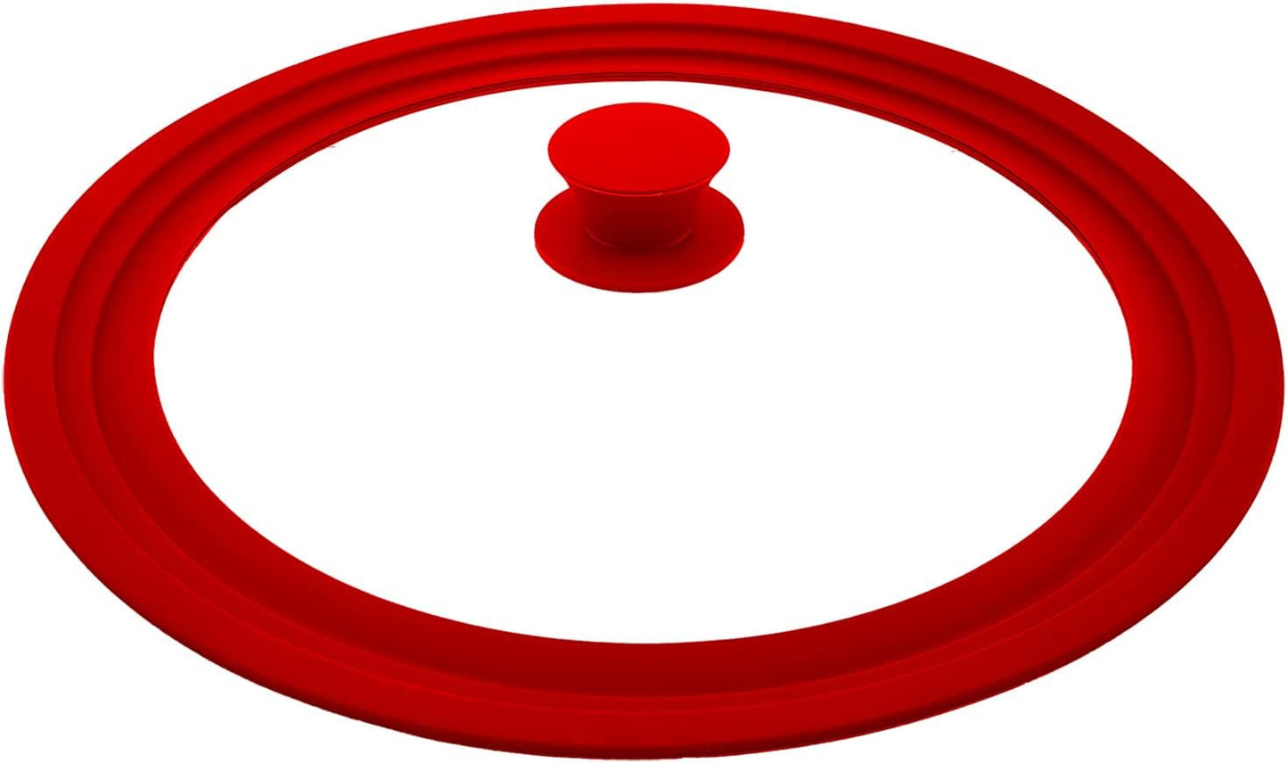 Universal Lid for Pot,Pan,Skillet Fits 11”,12”, 12.5”Cookware Silicon lid Dishwasher Safe, Replacement Lid Vented Tempered Glass with Heat Resistant Silicone Rim By HR Huare Technology, Red,1 Pack