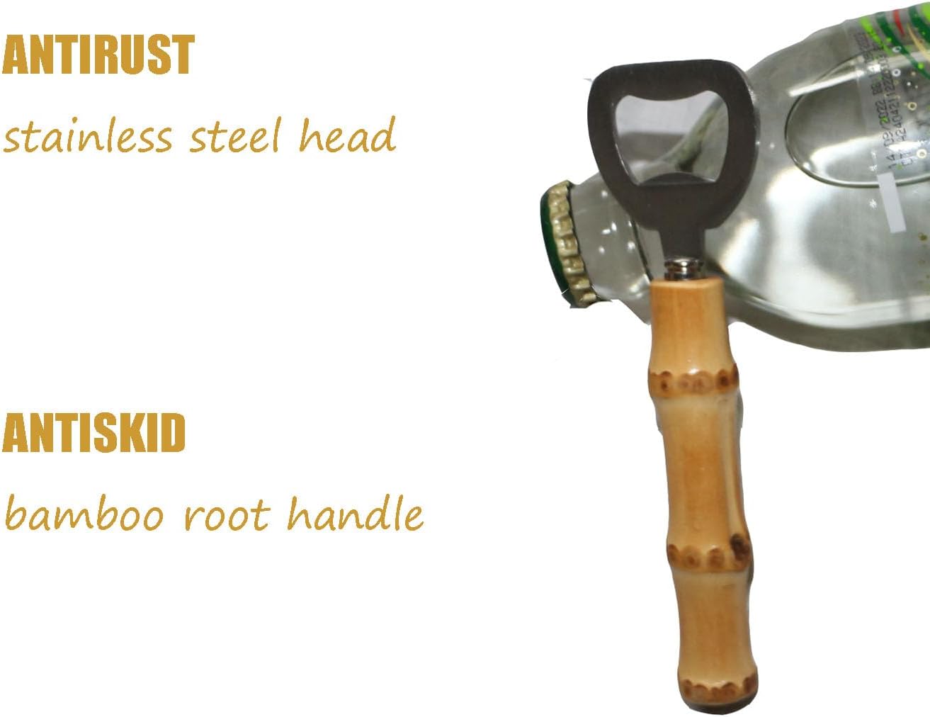 2PCS Bamboo Bottle Openers,Beer Bamboo Bottle Openers,Soft Drinks-Handcraft Handle（yellow）