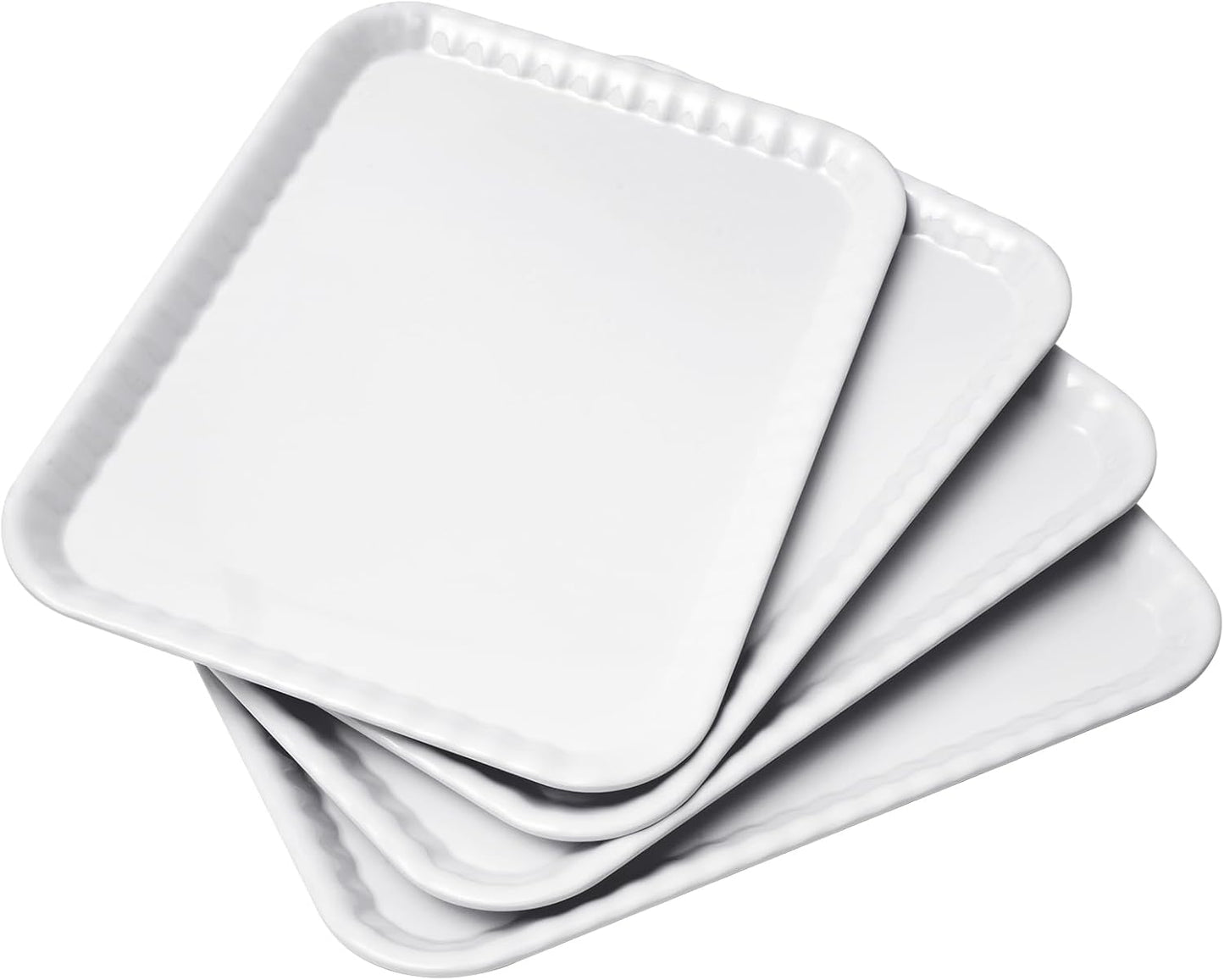 Blue Boat 15" x 11" Rectangular Serving Trays Set of 4 White, Melamine Serving Platter, Light Weight Easy to Clean Sturdy Stackable BPA-Free Dishwasher Safe