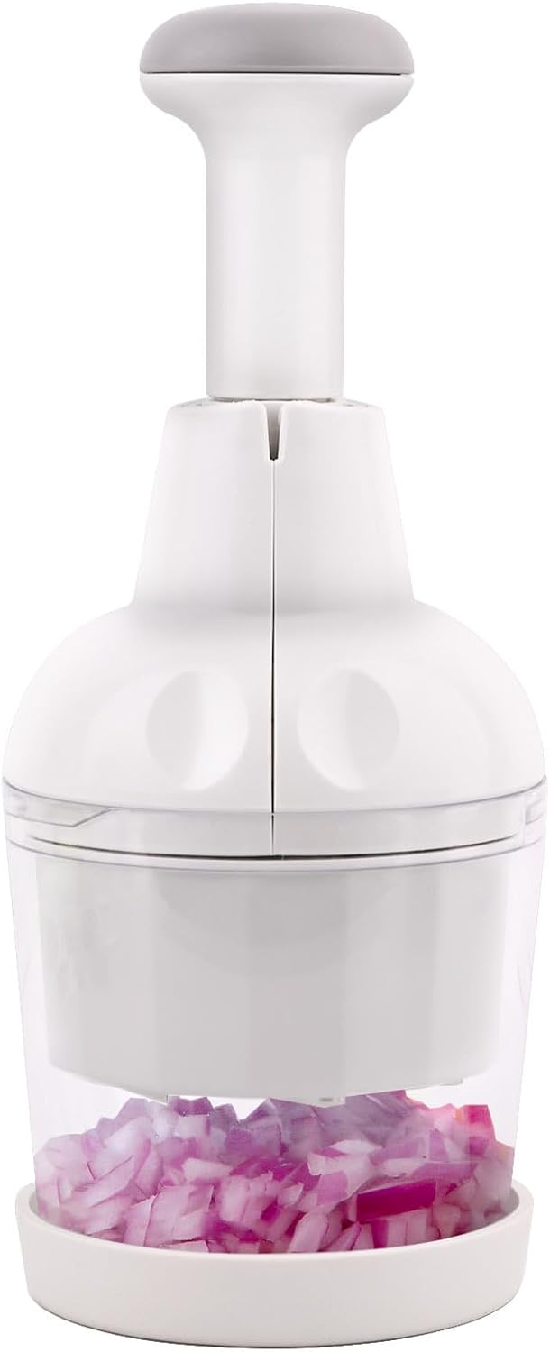 Vegetable Chopper, Food Chopper Manual Hand, Onion, Salad, Garlic, Nut & Veggie Cutter, Dishwasher Safe, White