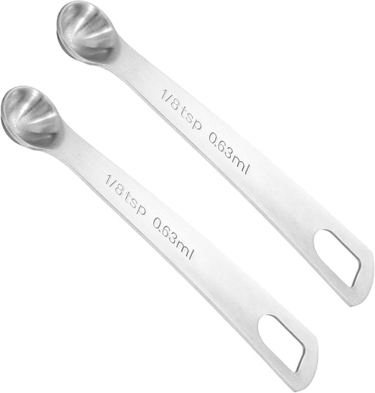 2 Pcs 1/8tsp Measuring Spoon (1/24 Tbsp | 0.63 ml | 0.63 cc) Steel Mini Spoons with Hanging Hole Individual Measure Scoop Only for Kitchen Cooking Spoon(Silver)