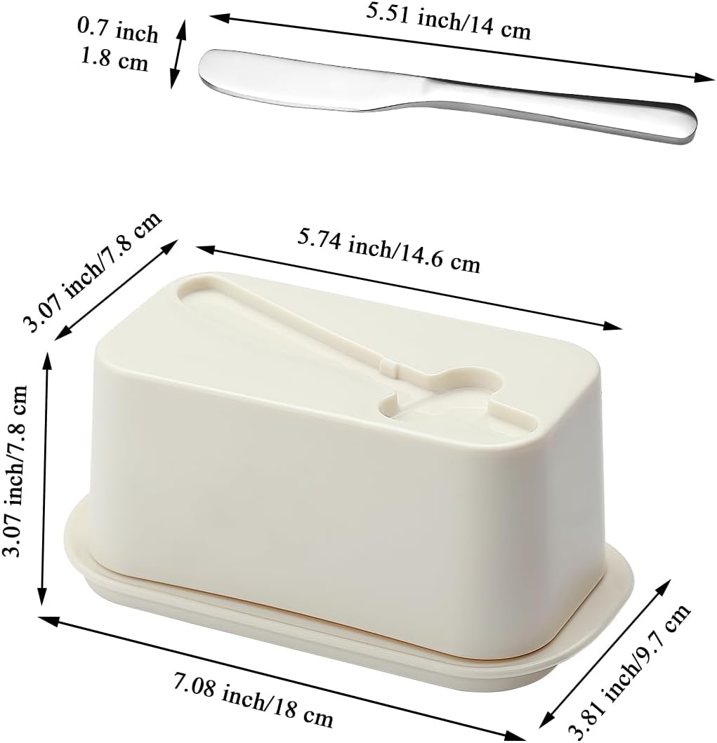 Evanda Butter Dish with Lid for Countertop and Refrigerator Door Shelf with Butter Spreader Knife, Butter Keeper, Plastic Butter Holder Tray Container for West/East Coast Butter