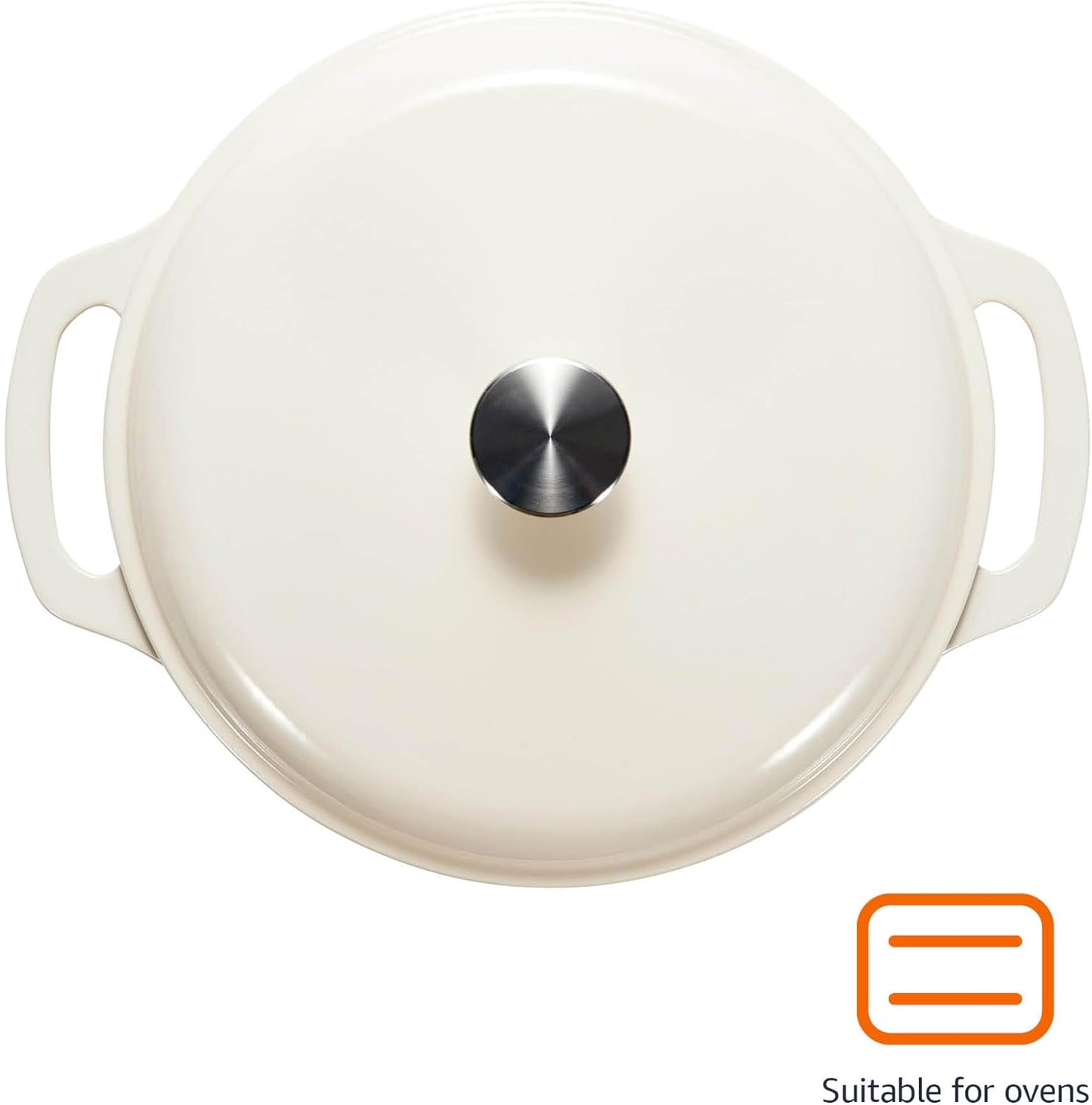 Amazon Basics Cast Iron Dutch Oven Pot with Lid, Enameled, Round, Dual Handles, Heavy-Duty, Medium, 6-Quart, White