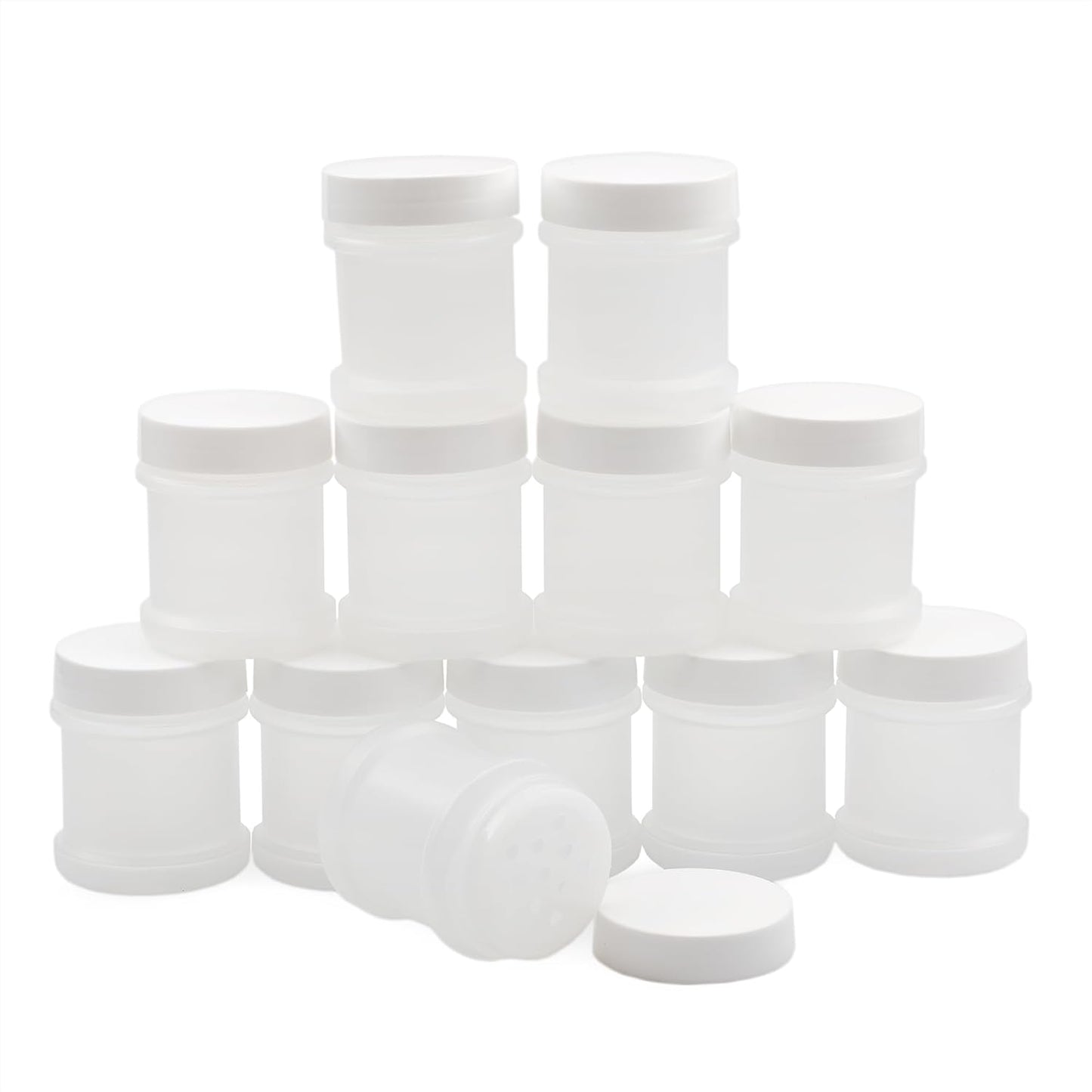 Cornucopia Brands Mini Plastic Spice Jars w/Sifters (12-Pack, White); 2 Tablespoon Capacity (1 Fluid Ounce) Spice Bottles for Travel, Glitter, Gifts, Favors