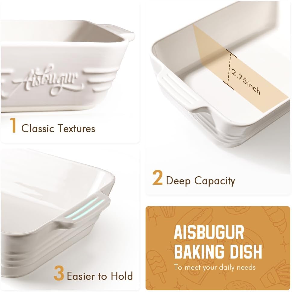 Casserole Dishes for Oven,9x13 Ceramic Baking Dish,4.2 Quarts Large Lasagna Pan with Handles Deep and Large Capacity,Durable Bakeware for Lasagna, Home Decor, Wedding Gift, White