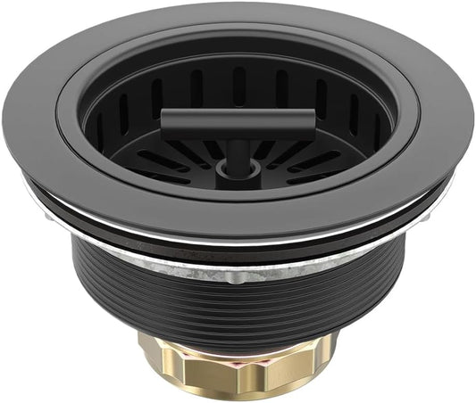 KONE Black Kitchen Sink Drain Matte Black Sink Strainer 3-1/2 Inch Drain Assembly Kit Replacement for Universal 3.5 Inch Kitchen Sink, All Stainless Steel Body with Strainer Basket and Drain Stopper