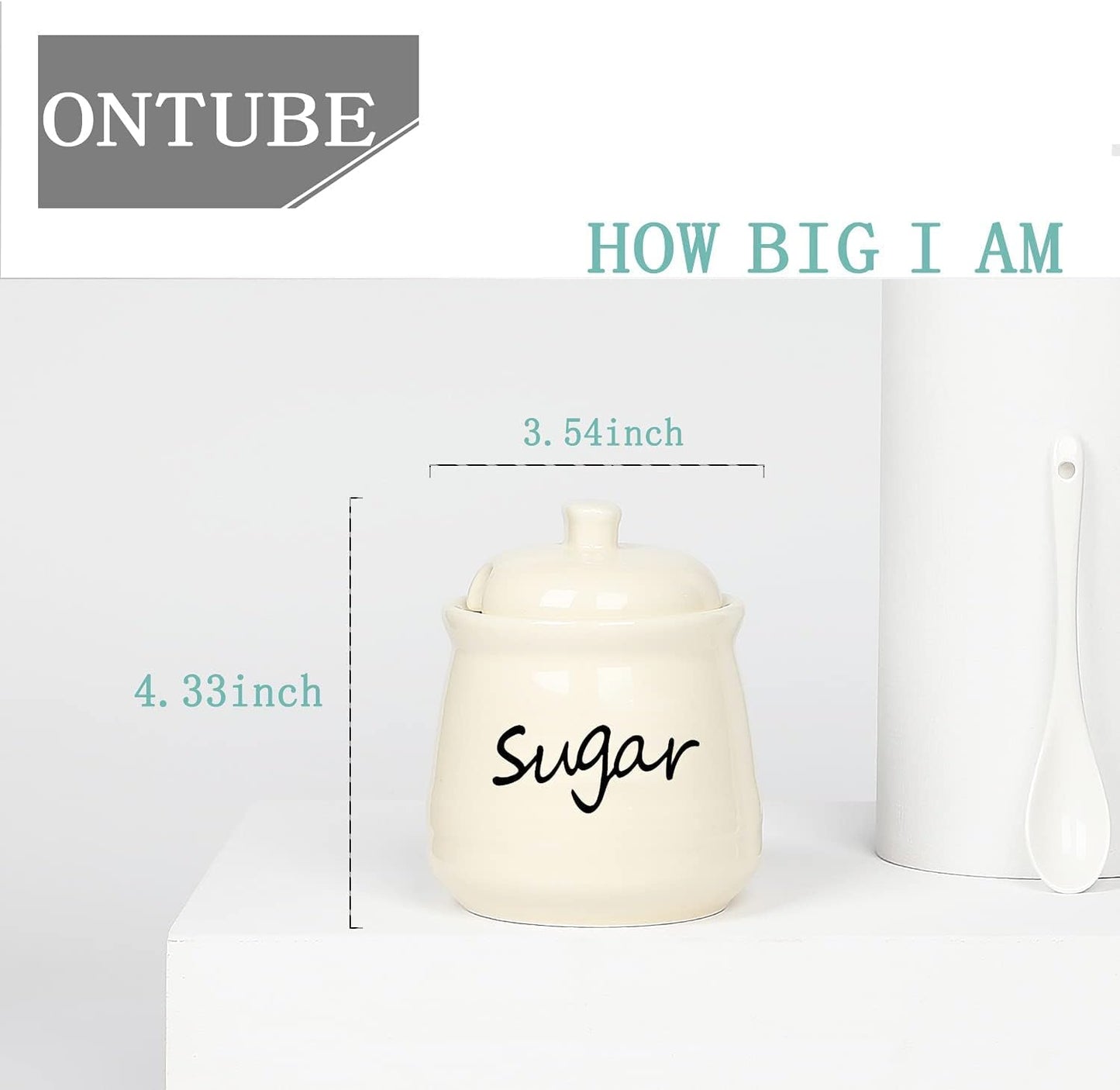ONTUBE Ceramic Sugar Bowl with Lid and Spoon 12oz (beige)