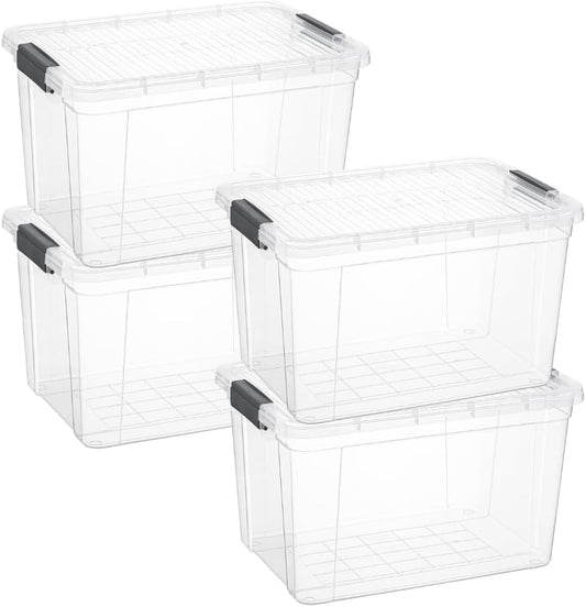 Superio Storage Bins with Lids, Clear Plastic Containers for Organizing, Stackable Totes, BPA Free, Odor Free, Organizer Boxes for Home, and Dorm (4 Pack, 14.25 Qt)