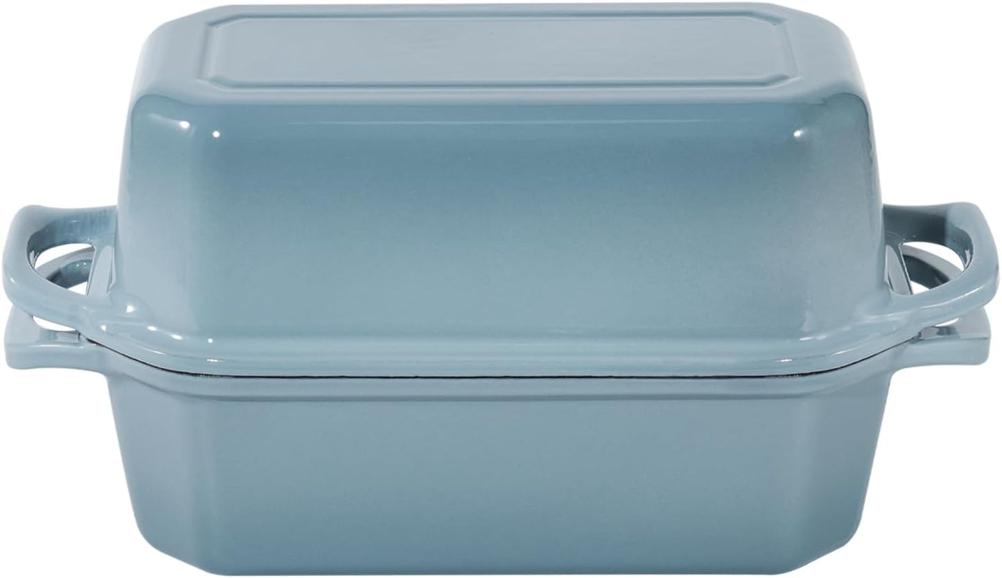 Bread Pan Cast Iron Loaf Pan with Lid Bread Loaf Pan 9x5 Inch Enameled Cast Iron Sourdough Bread Pan, LightBlue