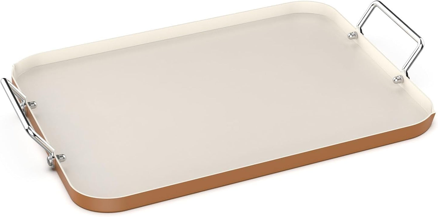 17.7" x 13" Burner Griddle Pan for Stove Top Oven, Stainless Steel Handles, Non Stick Ceramic Griddle Pan Griddle Skillet, PTFE Free PFOA Free
