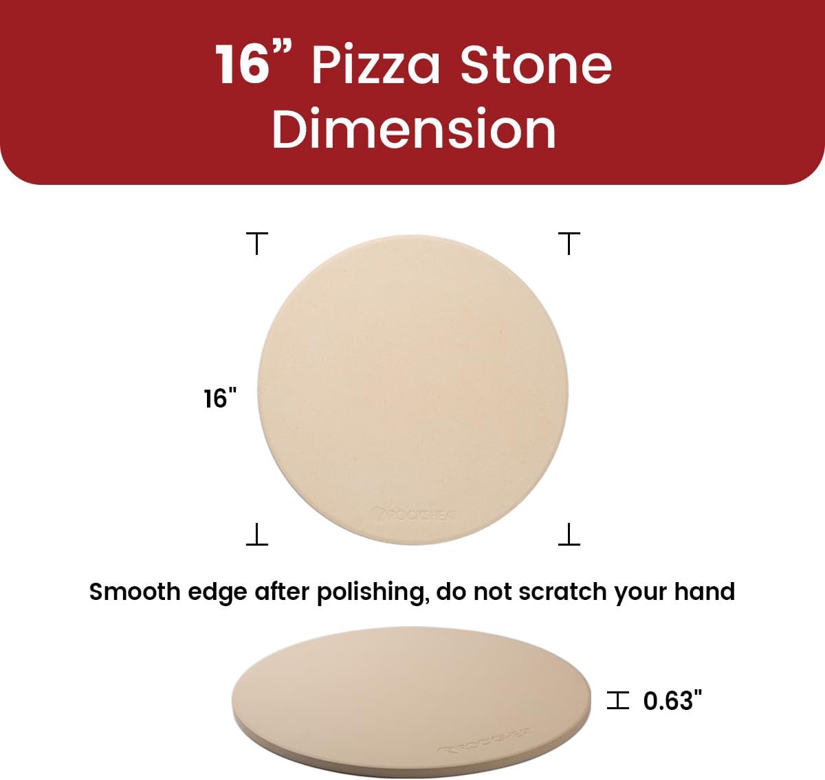 K ROCKSHEAT Pizza Stone Round 16 Inch for Grill and Oven, Large Cordierite Baking Stone for Bread, Safe Circular Cooking Stone for Grill 16", Easy to Clean
