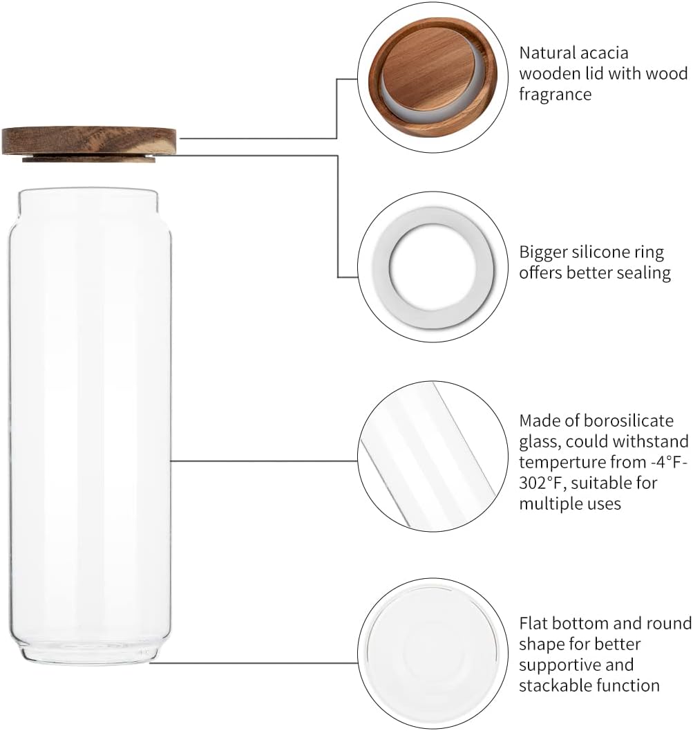 Glass Storage Containers Set of 3, 54 OZ High Borosilicate Glass Jars with Wooden Lids Kitchen Food Canisters s for Coffee Beans/Sugar/Noodles/Nuts/Cookies/Pasta