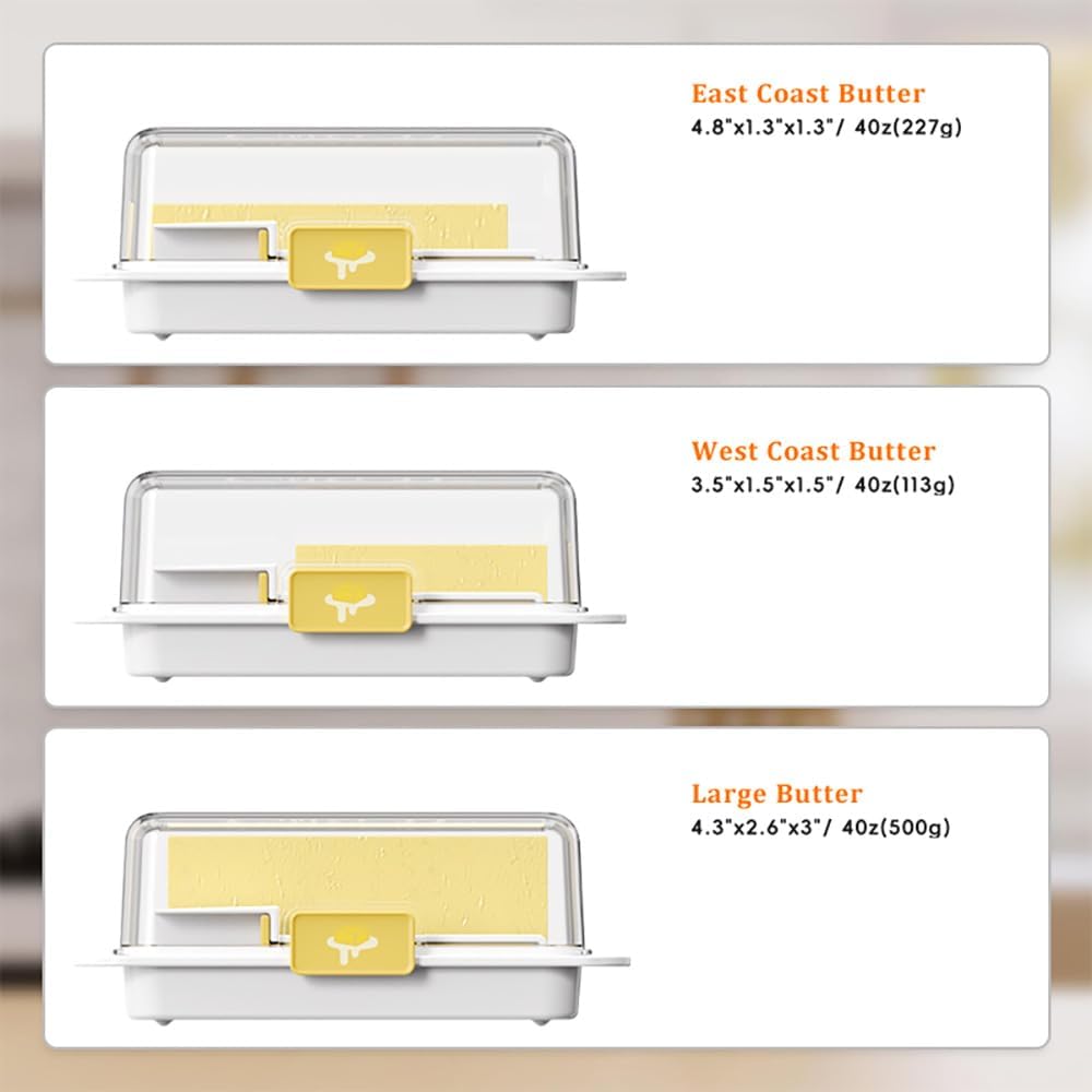 Butter Dish with Precision Spoon, Countertop and Refrigerator, Keep Butter Fresh, Easy Scoop, Plastic Butter Keeper Tray Box for East/West Coast Butter (Black, Large)