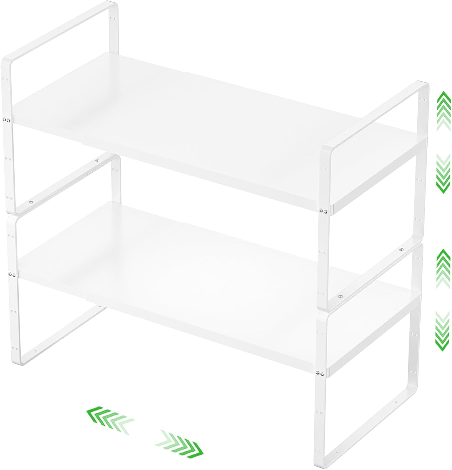 Expandable Cabinet Storage Shelf Stackable Organizer Rack for Kitchen Bathroom Pantry Spice Cupboard Countertop Home Office Desk Heavy Duty Nonslip White Large 2 PACK