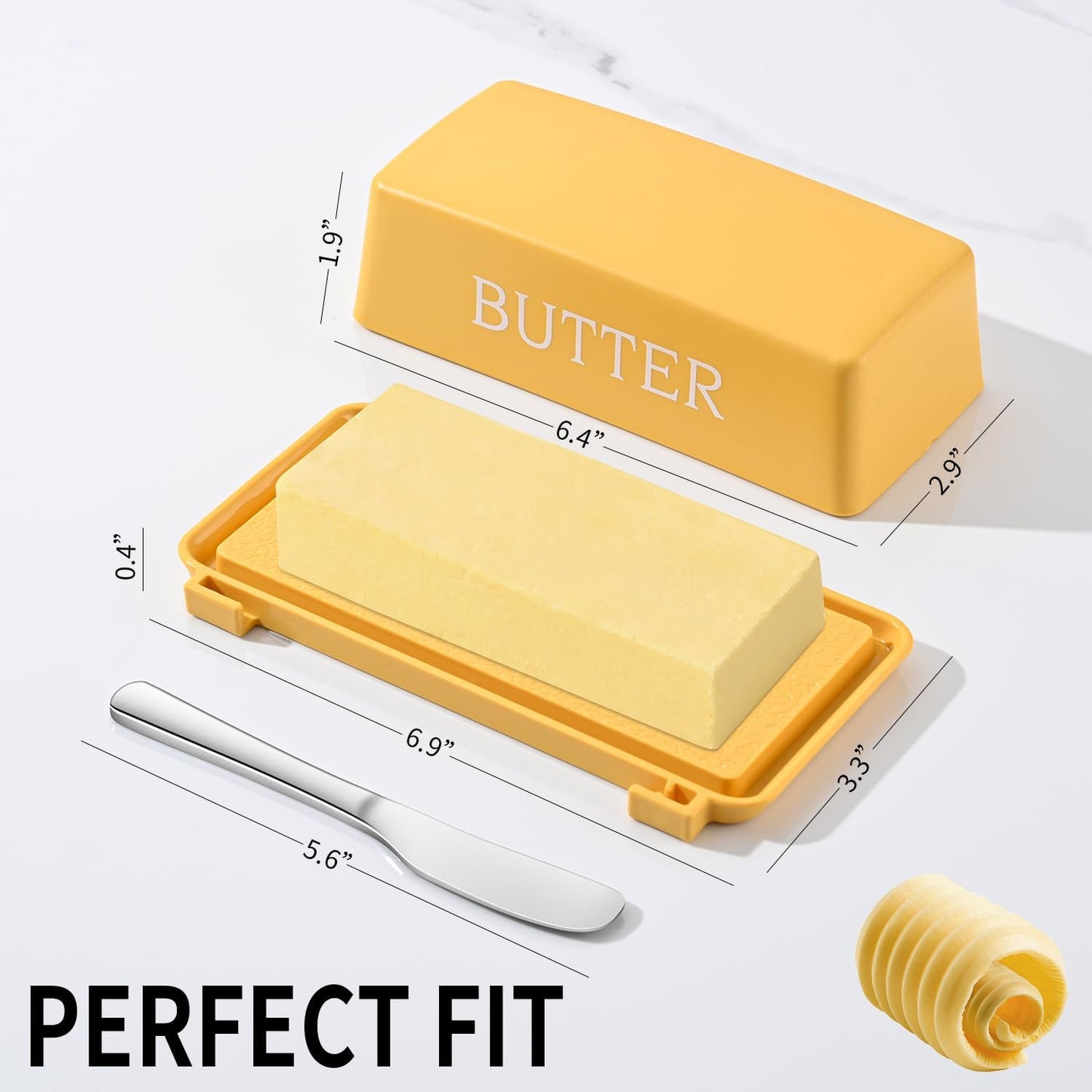Butter Tray With Cover And Knife,Food Grade Plastic Butter Dishes With Lid And Stainless Steel Cheese Knife For Countertop,Yellow Cheese Storage Container