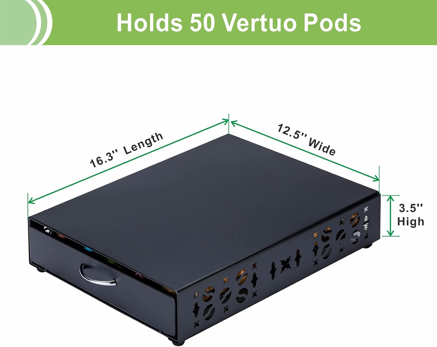 ZCDCP Nespresso Pod Holder Vertuo pod Storage Drawer Black Metal Coffee Pod Holder for Vertuoline Capsule Orgainzer 50 Pods