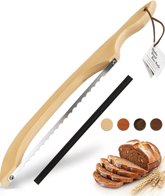 16.5” Bread slicer for Homemade Bread, Serrated Bread Knife for homemade bread with Bow Design, Premium Bread Knife, Bread Slicer, Bread Cutter for Bagels, Baguettes, Natural Wood