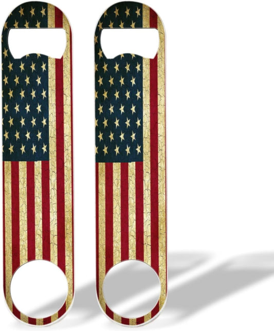 2 PACK Beer Bottle Opener, Stainless Steel Flat Bottle Openers,7 inch Metal Decor,Vintage United States Of America Flag