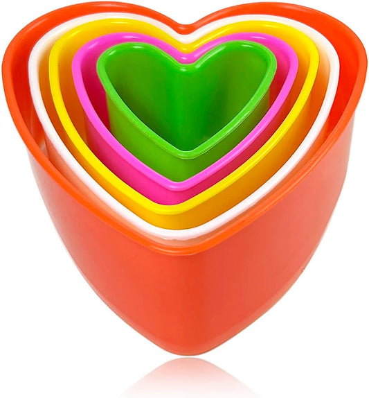 Cookie Biscuit Cutter Set, Two Side Cookie Cutters Plastic Set Multi-size Cake Fruit Vegetable Shapes Cutter Random color (Heart Shaped, 5 Pack)