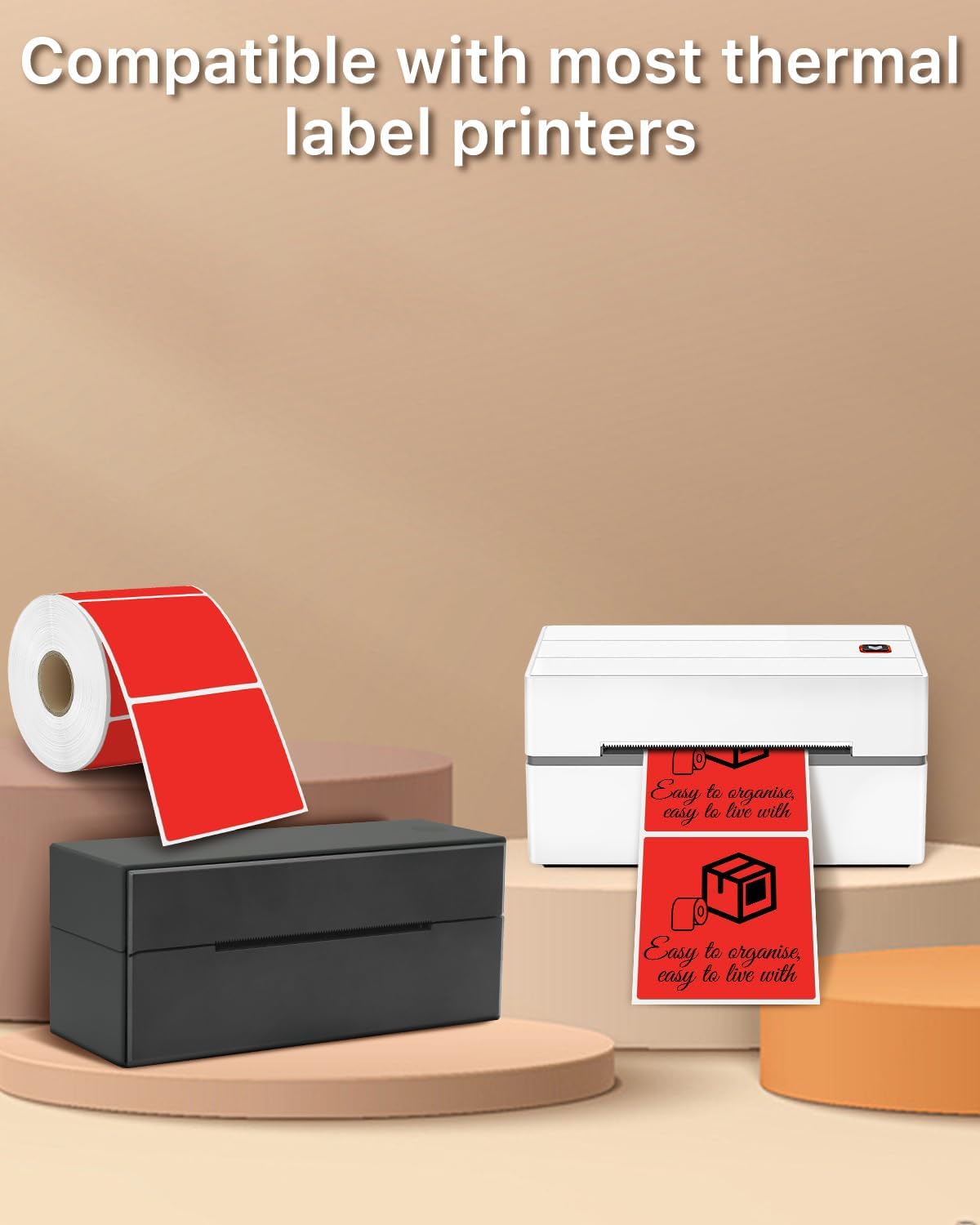 iEager Red Square Thermal Label Stickers, 3" x 3" Self-Adhesive Square Direct Thermal Labels with Perforation Line, 500 Sheets/Roll