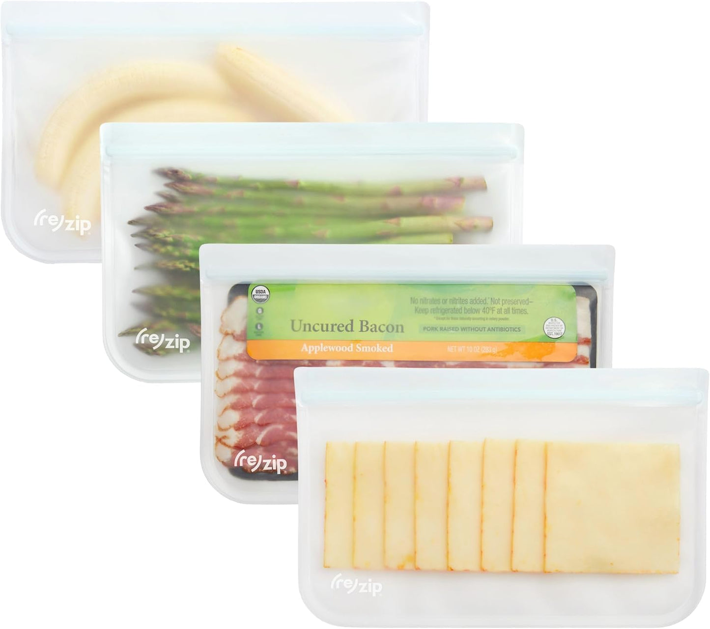 (re) zip Half Gallon Reusable Storage Bags | BPA-Free, Leak proof, Airtight, 100% Food-Grade for Lunch Meat, Food Storage and Freezer Use, 64 Ounces | 4-Pack