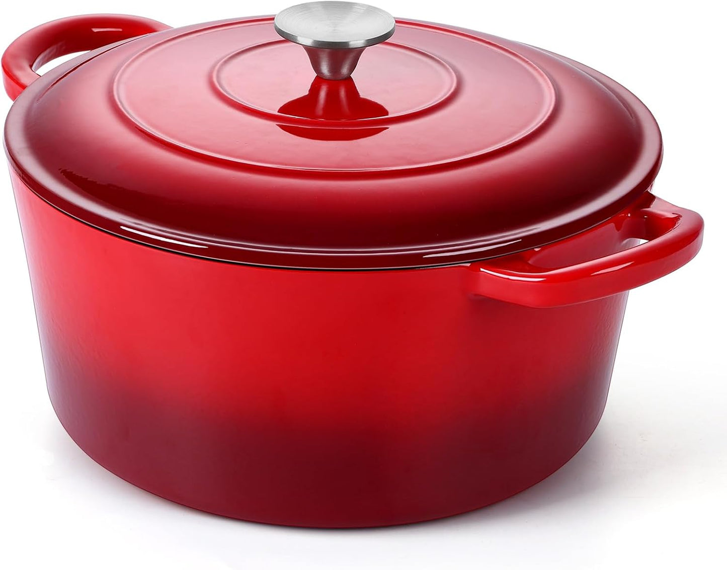 P&P CHEF 6QT Enameled Dutch Oven, Cast Iron Dutch Oven Pot with Lid for Bread Baking, Enameled Casserole Pot for Roasting Braising Stewing Frying Simmering, Various Stoves & Easy Clean, Red