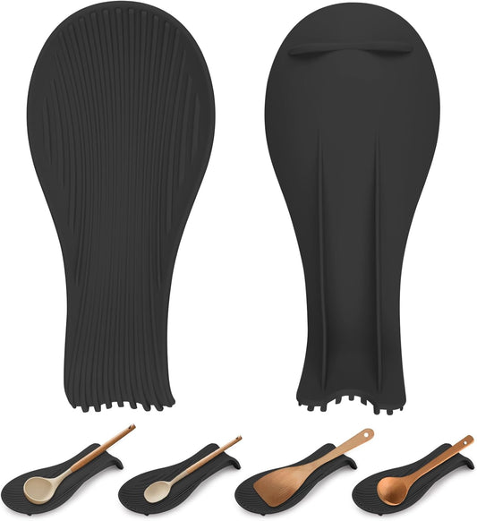 Heat Resistant Silicone Spoon Rest, Non-Slip Spoon Holder for Kitchen Counter, Silicone Spoon Rest for Stove Top for Spoons, Spatulas, Ladles, Tongs (Black)