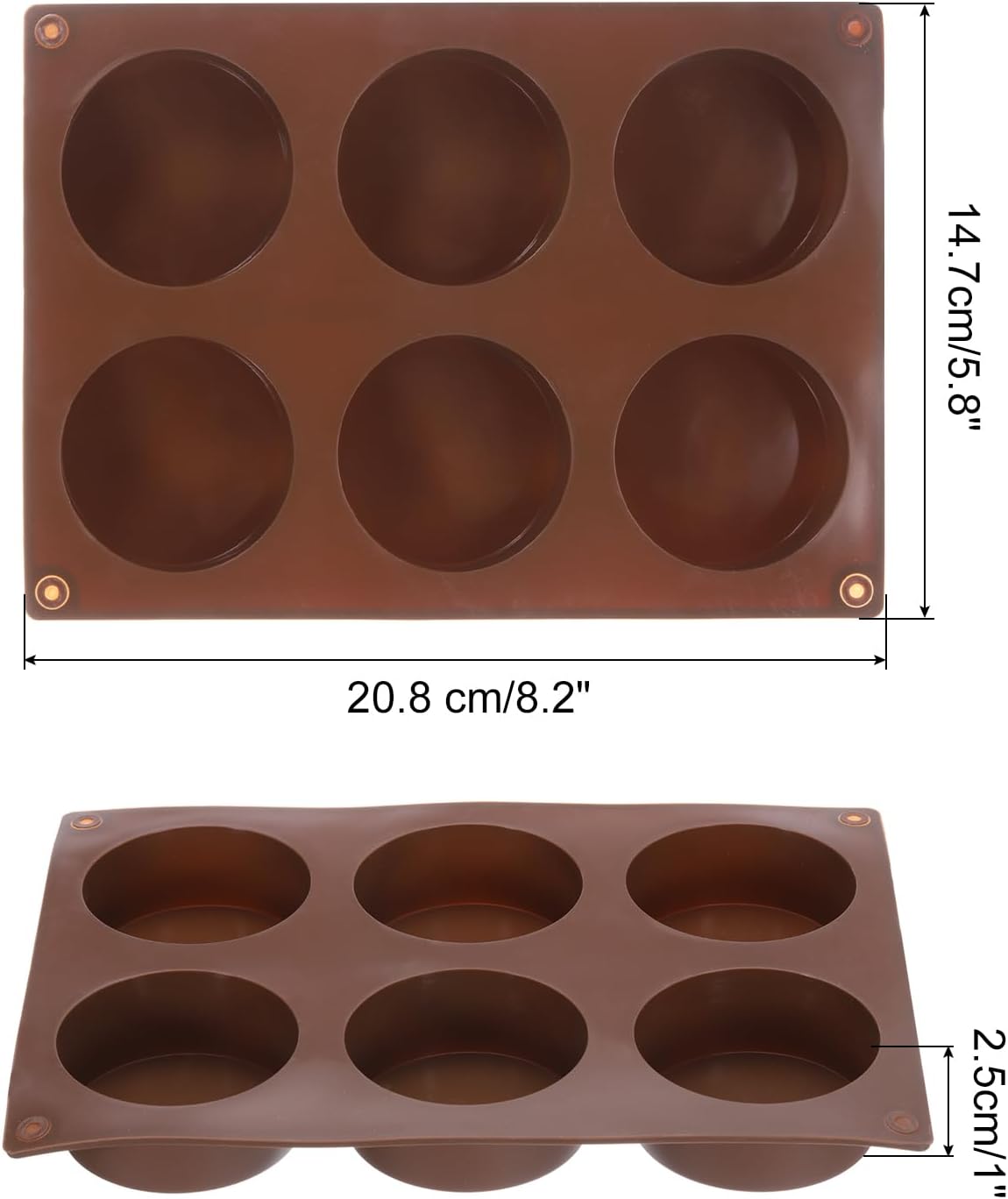 uxcell 2pcs Silicone Muffins Pan, 6 Cup Silicone Cupcake Pan Nonstick Baking Tray for Muffins, Cupcakes, Dishwasher Safe, Brown