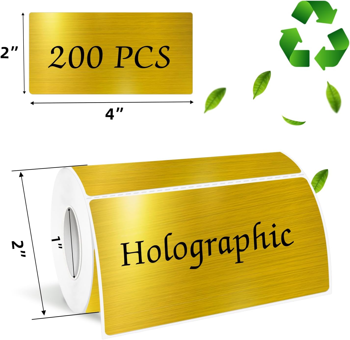 2x4 Inch Holographic Thermal Labels, Gold Direct Thermal Stickers Label, Self-Adhesive Glitter Thermals Printer Sticker Labels, Perforation Line Design- 200Pcs/ 1 Roll