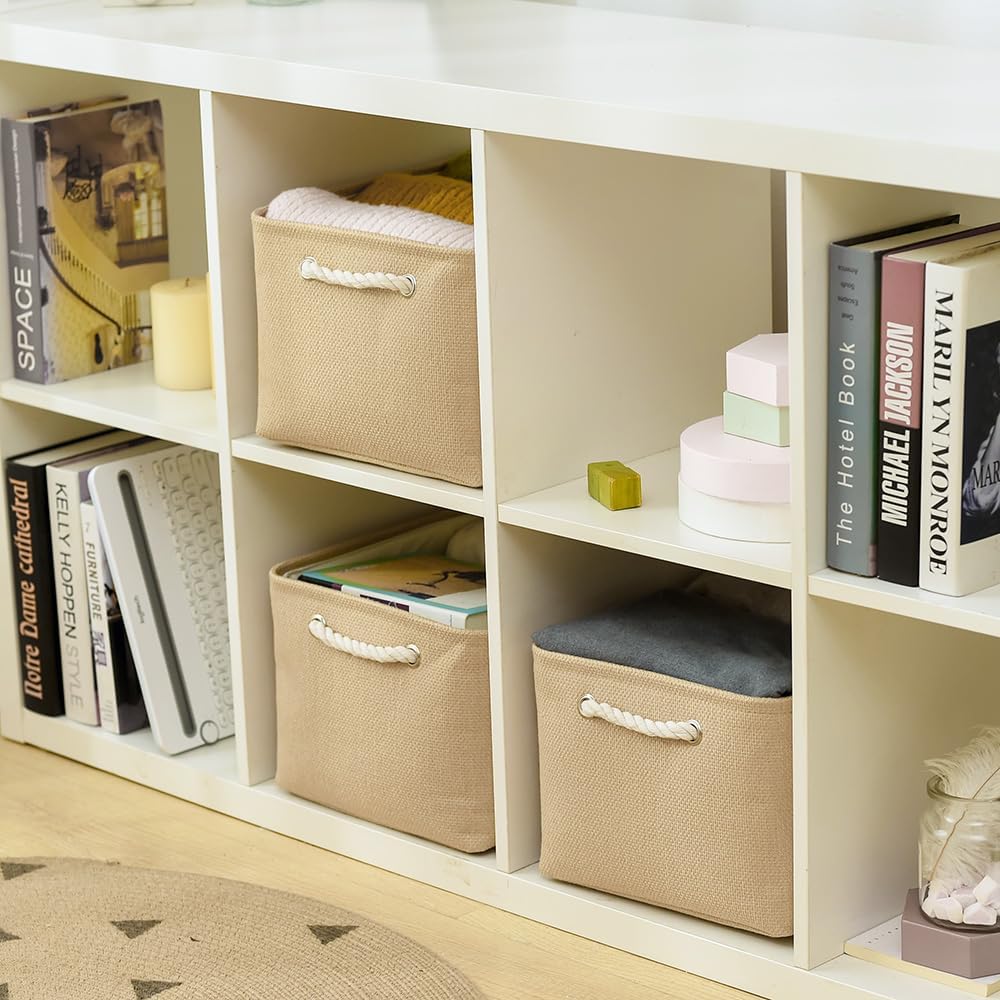 TheWarmHome Organization and Storage Bin for Shelves - Large 3 Pack 16x12x8 inch Storage Basket for Organizing, Canves Storage Cubes for Organizer Toy Closet Cloth Gift (Beige)