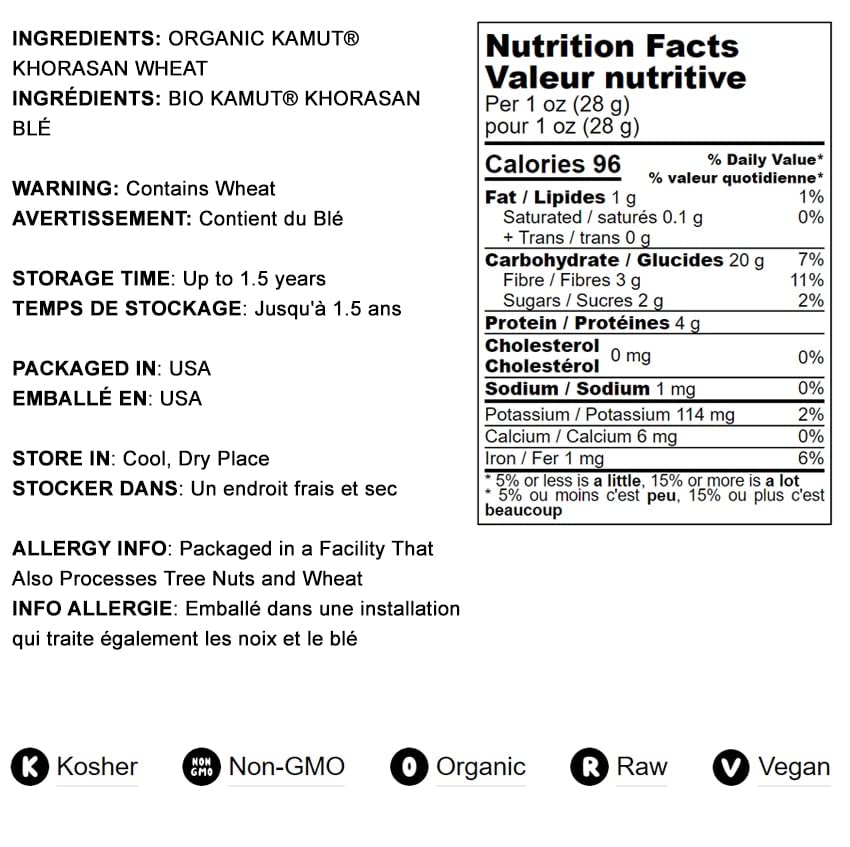 Food to Live Organic KAMUT Khorasan Wheat Flour, 1 Pound – Stone Ground Powder, 100% Whole Grain Meal, Non-GMO, Kosher, Bulk