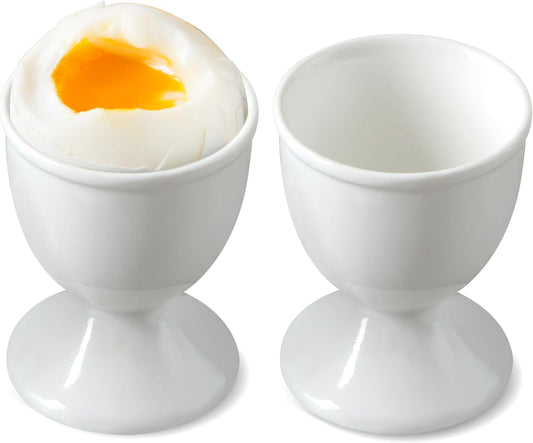 Cinf Ceramic Egg Cup Set of 2 White Porcelain Holder Breakfast Boiled Cooking Easy to Clean Childhood Memories Kitchen