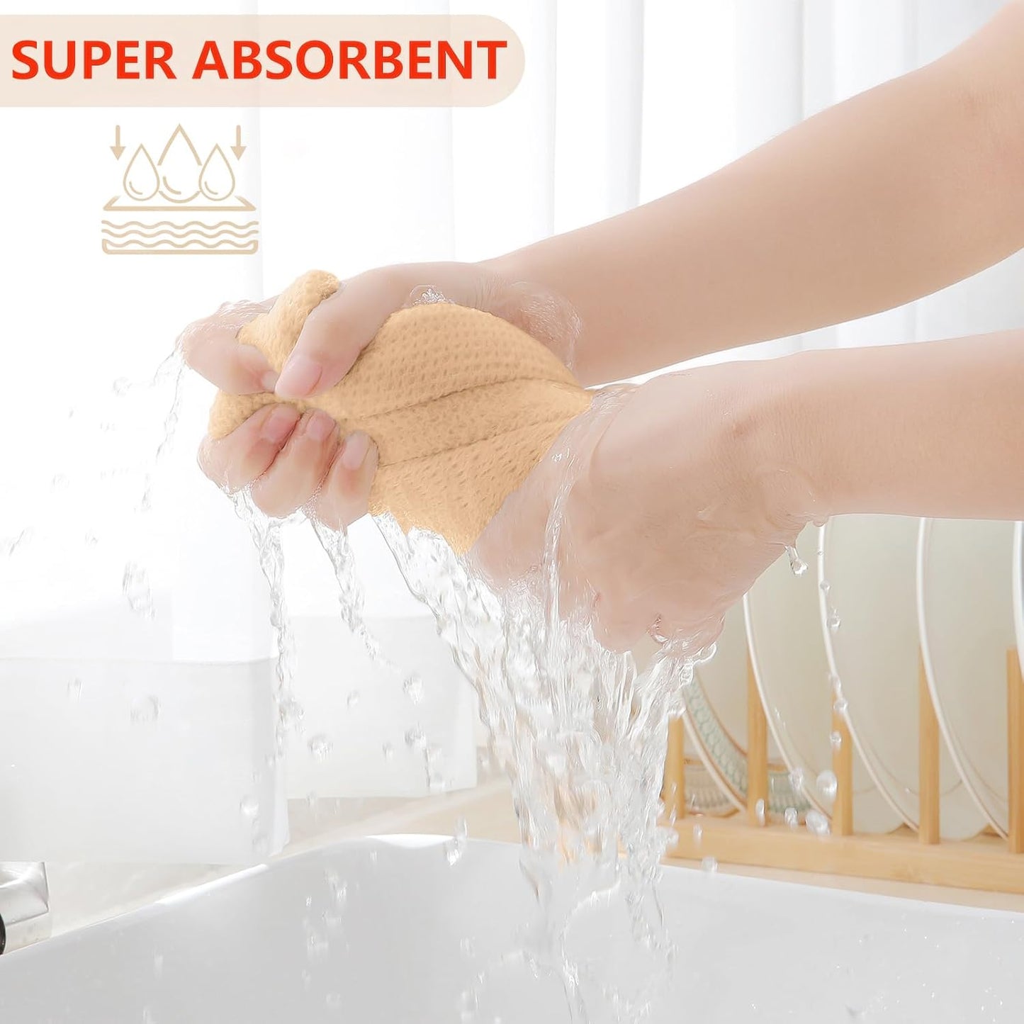 Homaxy 100% Cotton Waffle Weave Kitchen Dish Cloths, Ultra Soft Absorbent Quick Drying Dish Towels, 12 x 12 Inches, 12-Pack, Apricot