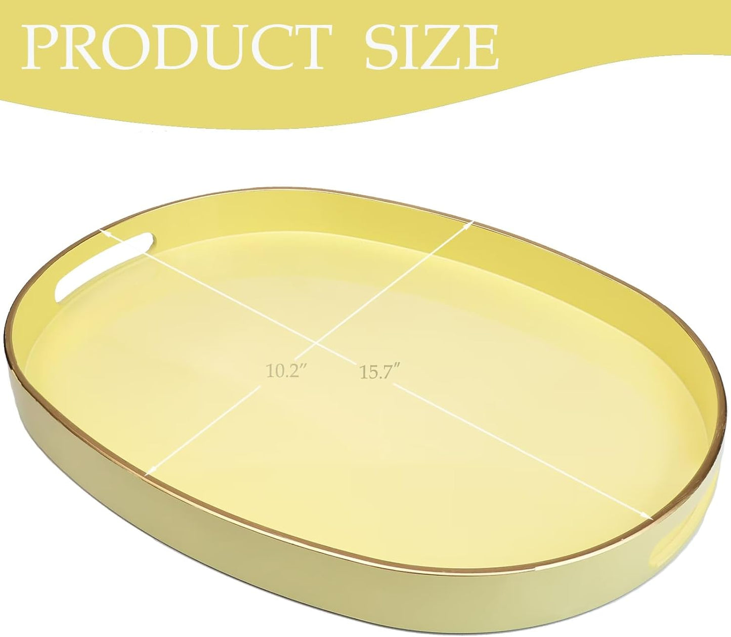Spsyrine Yellow Plastic Serving Tray for Ottoman, Coffee Table, Oval Decorative Tray for Entertaining, Outdoor, Living Room, Home Decor