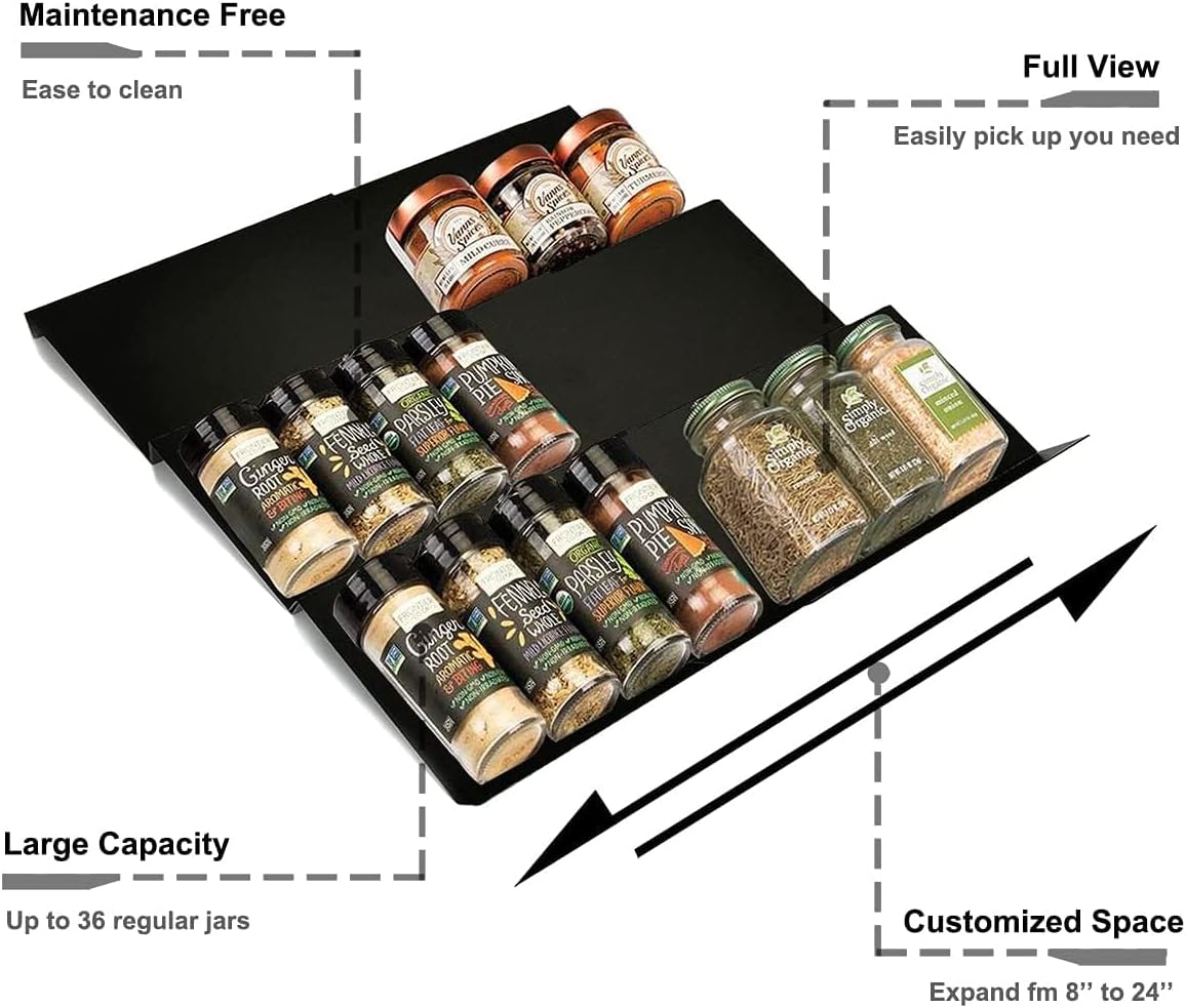 Artibear Expandable Drawer Spice Rack Organizer for 8" to 24" Kitchen Cabinets Drawer Tray Insert, Set of 9