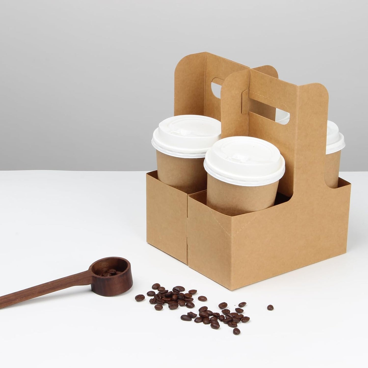 2-Cup Drink Carrier Handle, Kraft Paperboard Handled Drink Carriers 12-30 OZ to Go Coffee Cup Holder for Drinks, Takeout, Cafe and Restaurant Food Service Delivery, 50 Pack