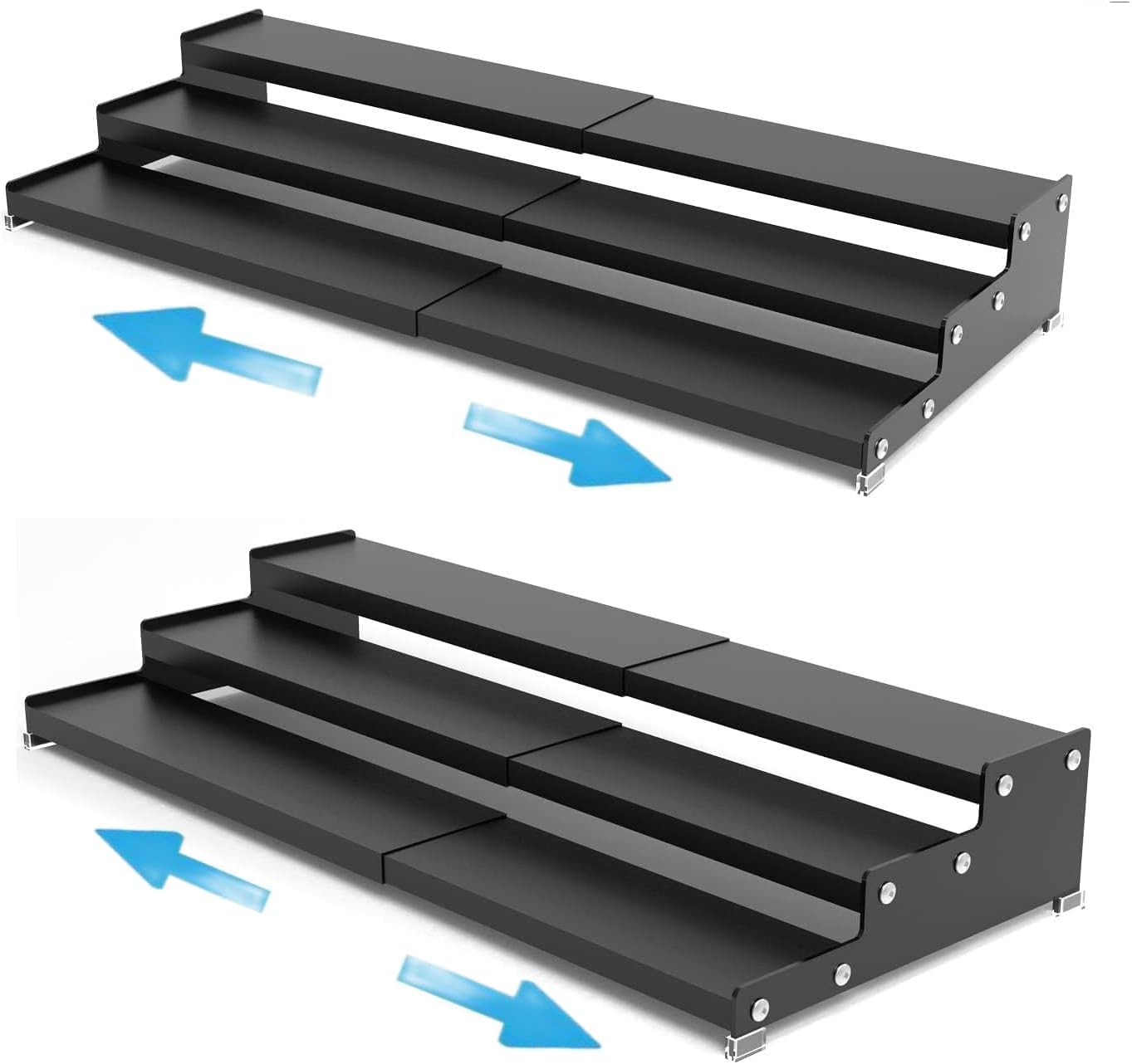 Expandable Spice Rack Storge organizer with 3-Tier step shelf for cabinet,seasoning racks organizion.Great for Kitchen countertop shelves,Pantry and more(2packs/Black)