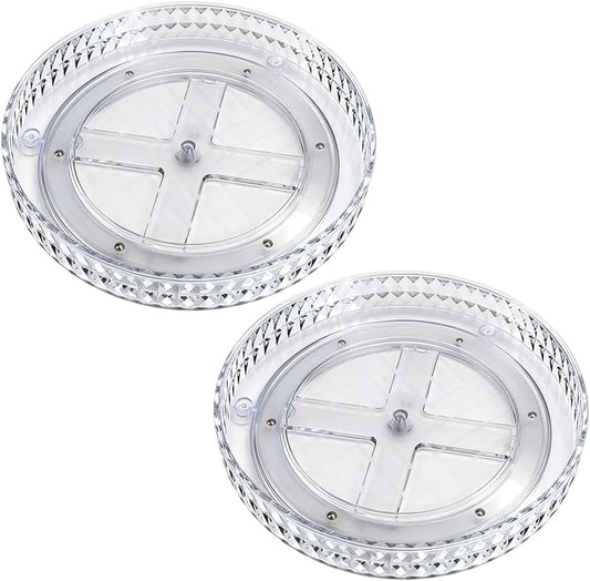 2-Tier Diamond Pattern Lazy Susan Turntable, Green, Clear, Compact Storage Organizer for Kitchen, Bathroom, Sace Saver (Diamond Clear, 9.25inch 2 Pack)