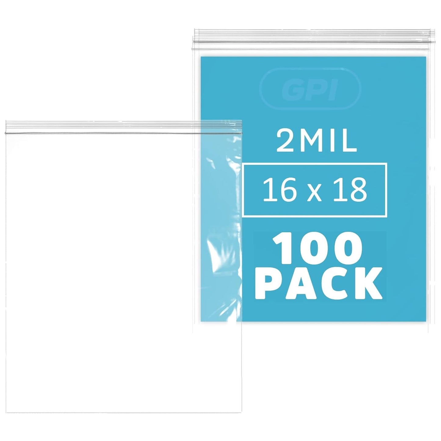 GPI - 16" x 18", Pack of 100, Clear Plastic Reclosable Jumbo Zip Bags, 2 Mil Thick, Zip Poly Bags with Resealable Lock Seal Zipper for Food, Apparel, Shirts, Household, School & Office Supplies