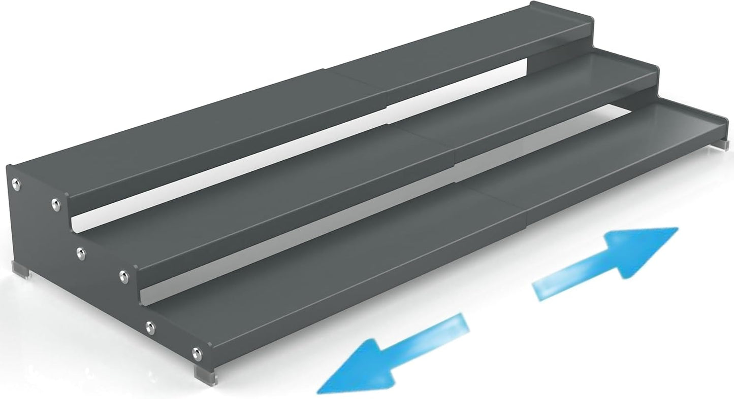 Expandable Spice Rack Storage organizer with 3-Tier step shelf cabinet,seasoning racks organizion.Great for Kitchen countertop shelves,Bathroom,dressing table,Cupboard,Pantry and more(1pack/Gun-gray)