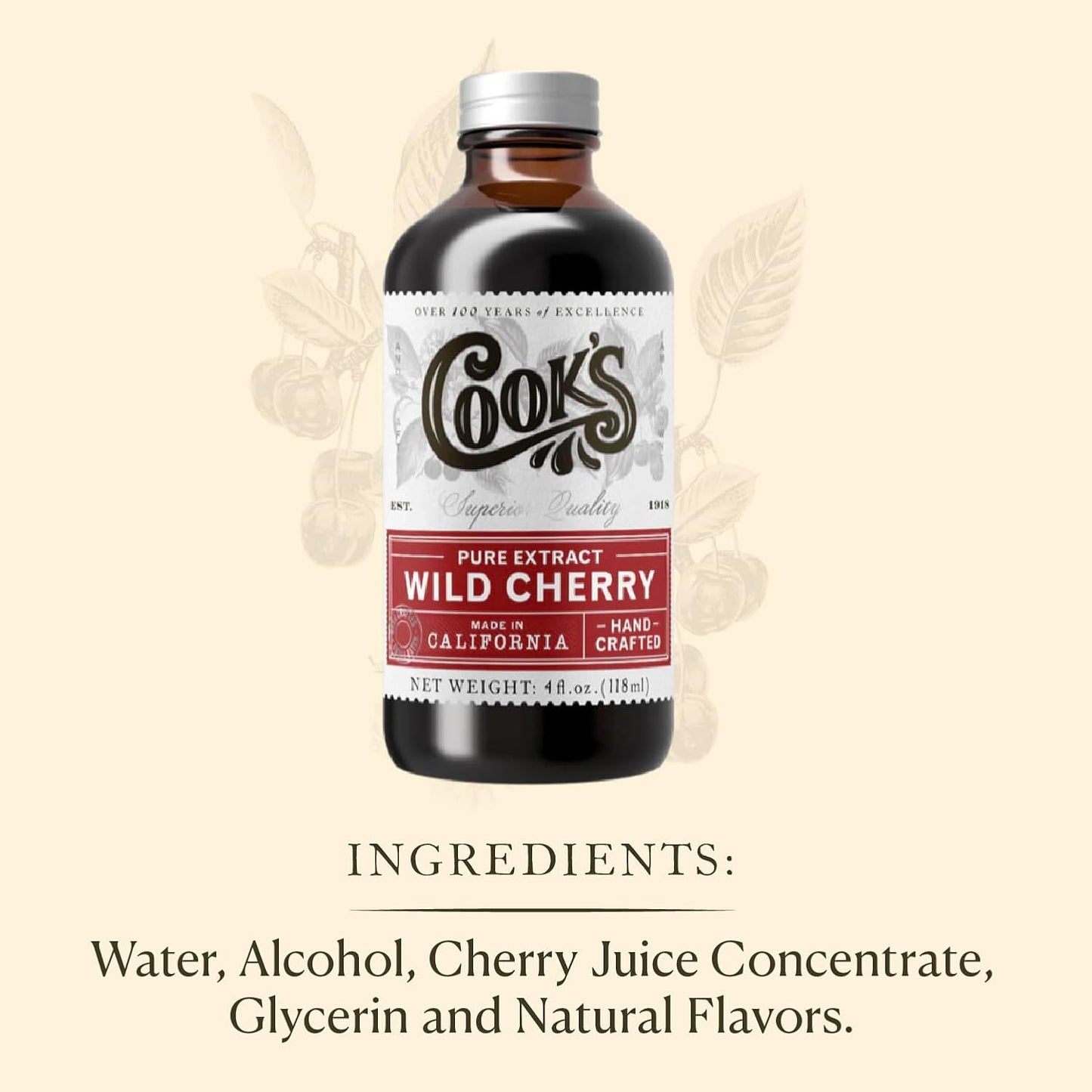 Cook's, Wild Cherry Extract for Baking, Preserves, Syrup, Cookies, Cakes, 16 oz