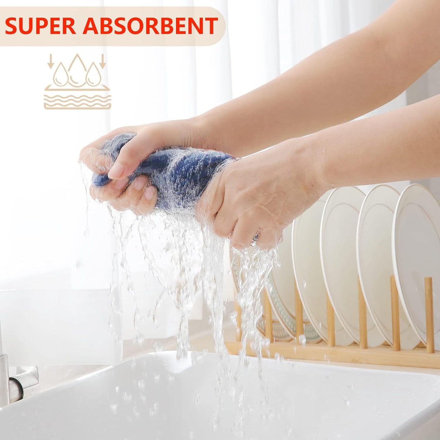 Homaxy 100% Cotton Waffle Weave Kitchen Dish Cloths, Ultra Soft Absorbent Quick Drying Dish Towels, 12 x 12 Inches, 6-Pack, Navy Blue