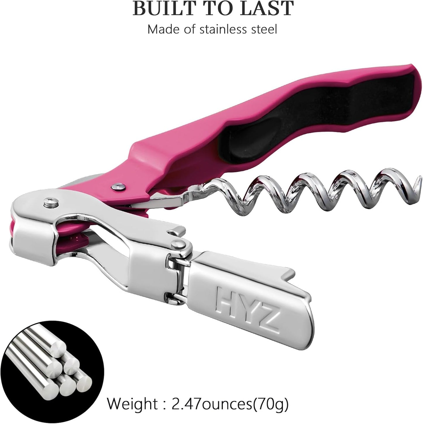HYZ 2-Pack Wine Opener Waiter Corkscrew, Professional Wine Key for Servers, Bartender with Foil Cutter, Manual Wine Bottle Opener Double Hinged (Rosy)