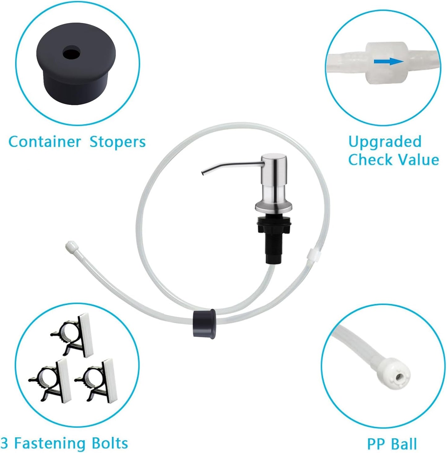 Kitchen Sink Soap Dispenser, Brushed Nickel Countertop Soap Dispenser Pump, 47" Silicone Extension Tube Connect to The Soap Bottle Directly, Say Goodbye to Frequent Refills