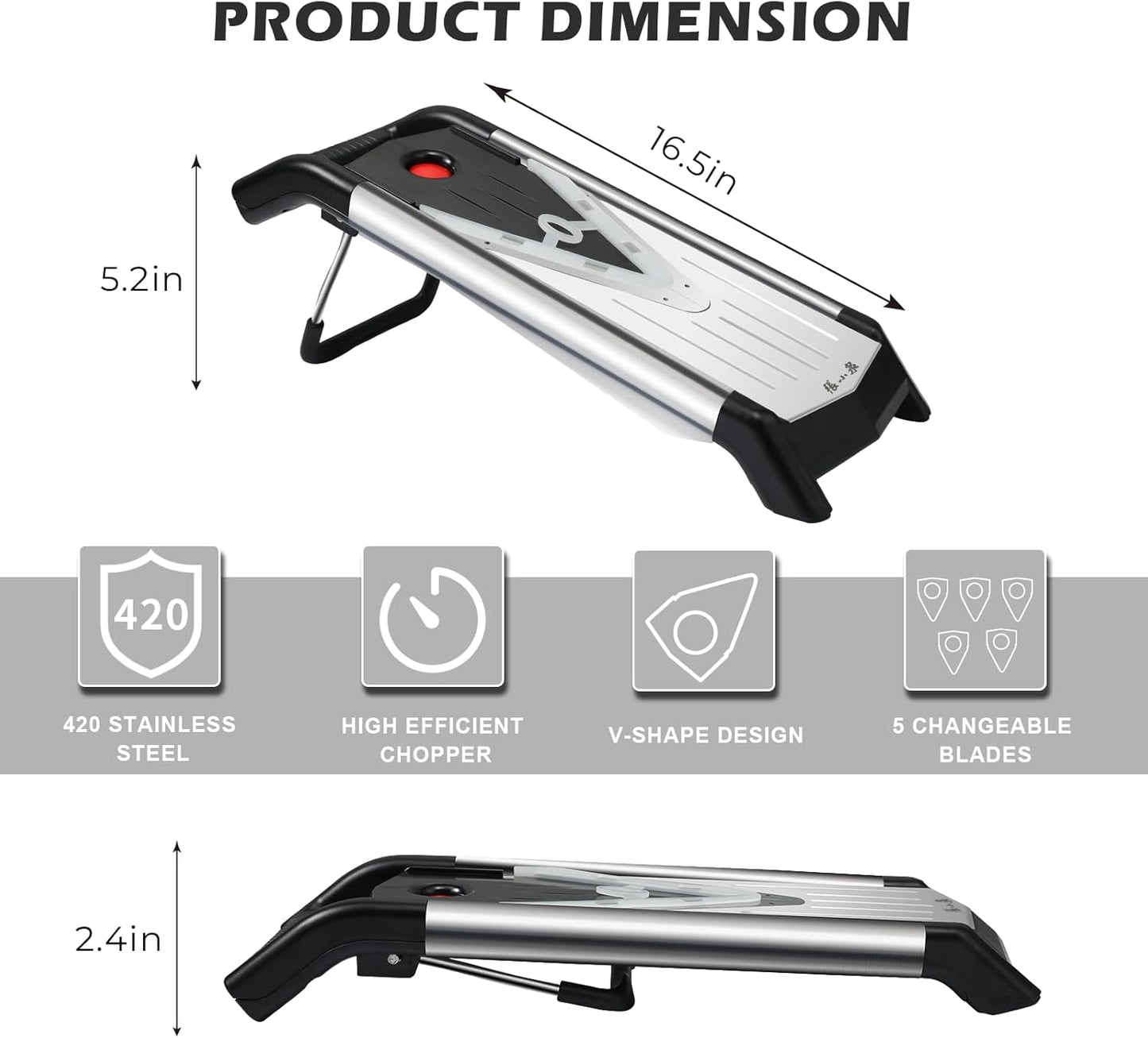 ZHANG XIAO QUAN SINCE 1628 Mandoline Slicer for Kitchen, Vegetable Chopper Stainless Steel Food Slicer Veggie Slicer Onion French Fry Cutter Potato Julienne, 5 Blades, Kitchen Utensils