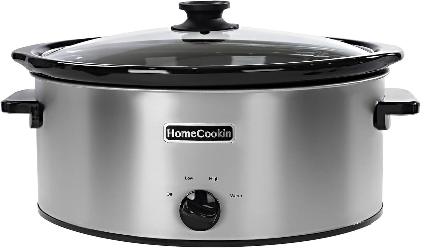 HOMECOOKIN 8 Quart Slow Cooker Oval Manual Pot Food Warmer with 3 Cooking Settings, Stainless Steel