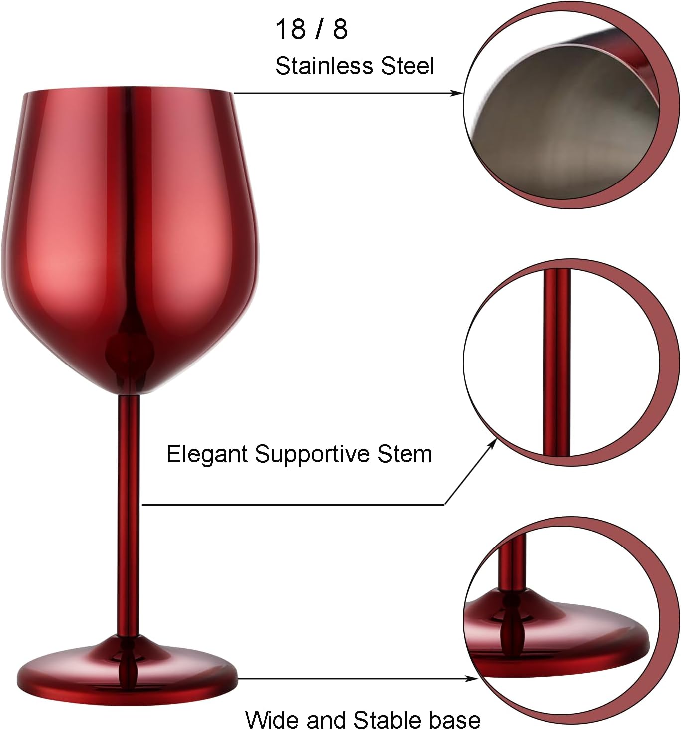 Stainless Steel Wine Glasses Set of 2, 18 oz Unbreakable Red Wine Glass Unique Metal Wine Goblets for Outdoor Capming and Pool Gift for Wine Lovers