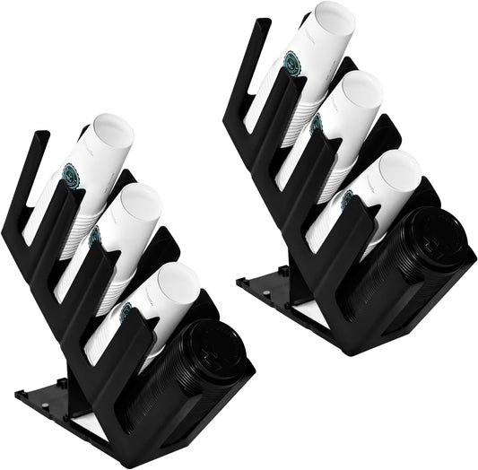 2Pack Paper Cup and Lid Holder,Disposable Coffee Cup Organizer,4 Compartment Disposable Cup Dispenser Organized Storage with Holder for Countertop Coffee Station Bar Kitchen Restaurant Office